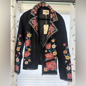 Savanna Jane Black Jacket with Colorful Floral Embroidery